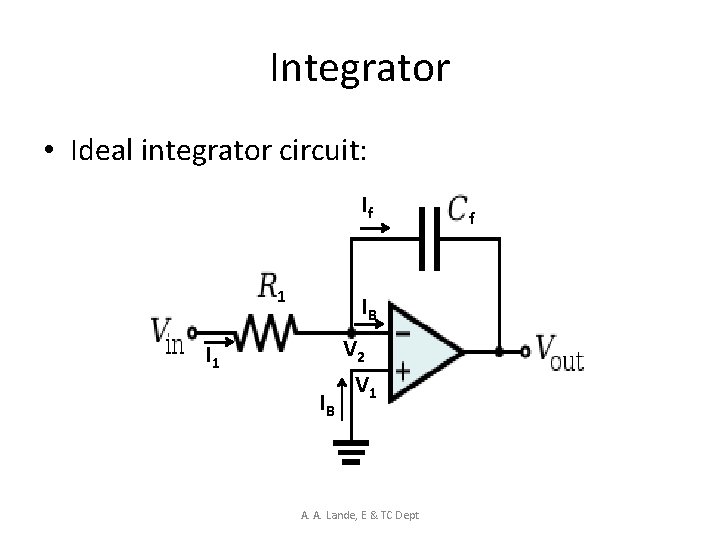 Integrator • Ideal integrator circuit: If 1 IB I 1 IB V 2 V
