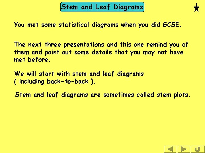 Stem and Leaf Diagrams You met some statistical diagrams when you did GCSE. The