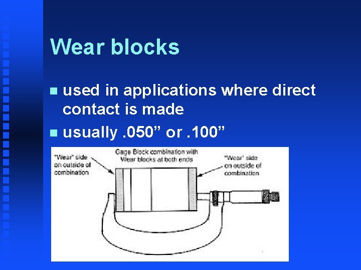 Wear blocks used in applications where direct contact is made n usually. 050” or.