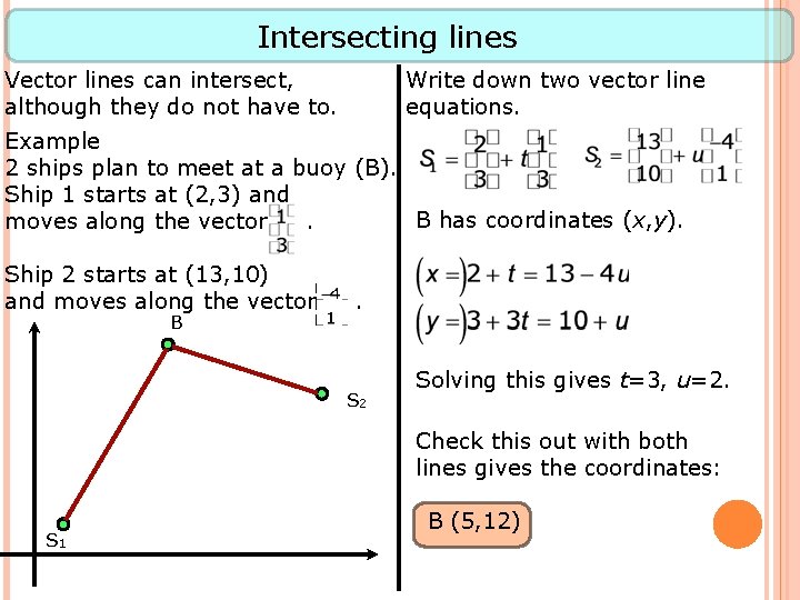 Intersecting lines Vector lines can intersect, although they do not have to. Write down