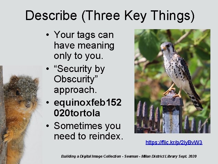 Describe (Three Key Things) • Your tags can have meaning only to you. •