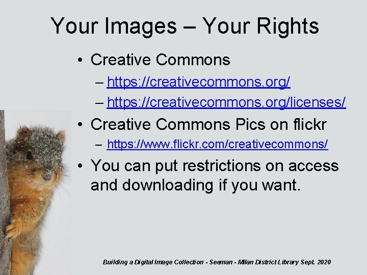 Your Images – Your Rights • Creative Commons – https: //creativecommons. org/licenses/ • Creative