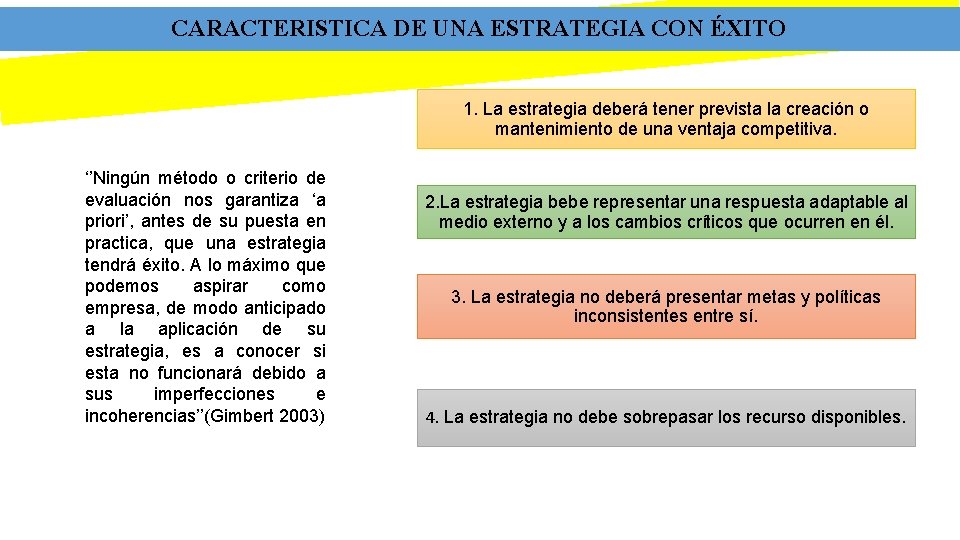 CARACTERISTICA DE UNA ESTRATEGIA CON ÉXITO 1. La estrategia deberá tener prevista la creación