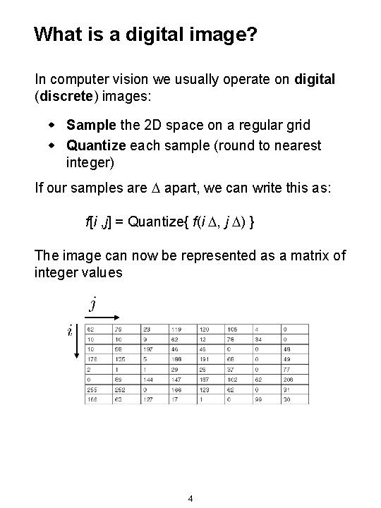 What is a digital image? In computer vision we usually operate on digital (discrete)
