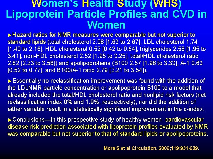Women’s Health Study (WHS) Lipoprotein Particle Profiles and CVD in Women ►Hazard ratios for