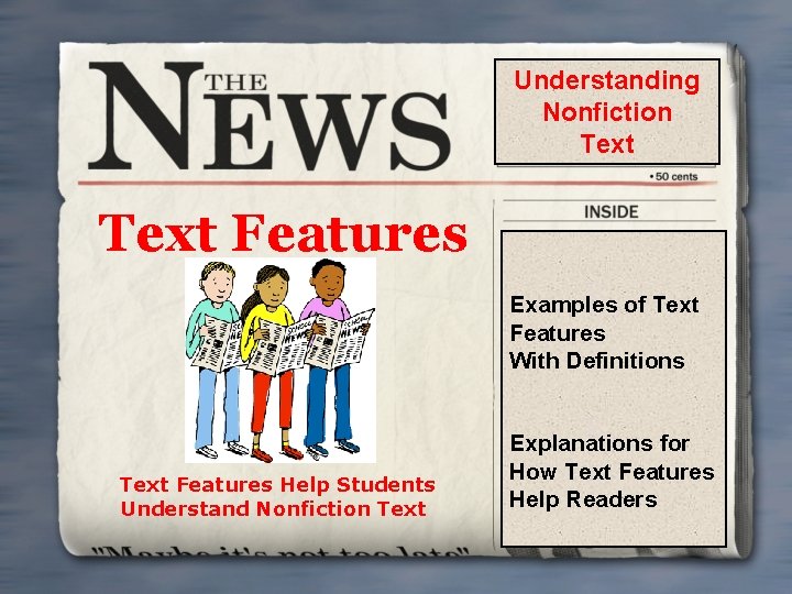 Understanding Nonfiction Text Features Examples of Text Features With Definitions Text Features Help Students