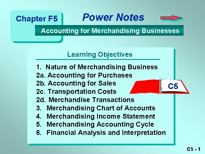 Chapter F 5 Power Notes Accounting for Merchandising Businesses Learning Objectives 1. Nature of