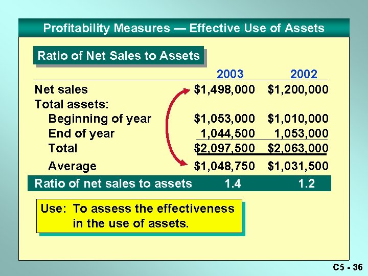 Profitability Measures — Effective Use of Assets Ratio of Net Sales to Assets 2003