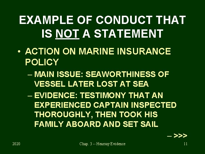 EXAMPLE OF CONDUCT THAT IS NOT A STATEMENT • ACTION ON MARINE INSURANCE POLICY