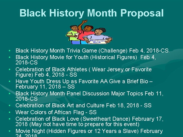 Black History Month Proposal • Black History Month Trivia Game (Challenge) Feb 4, 2018