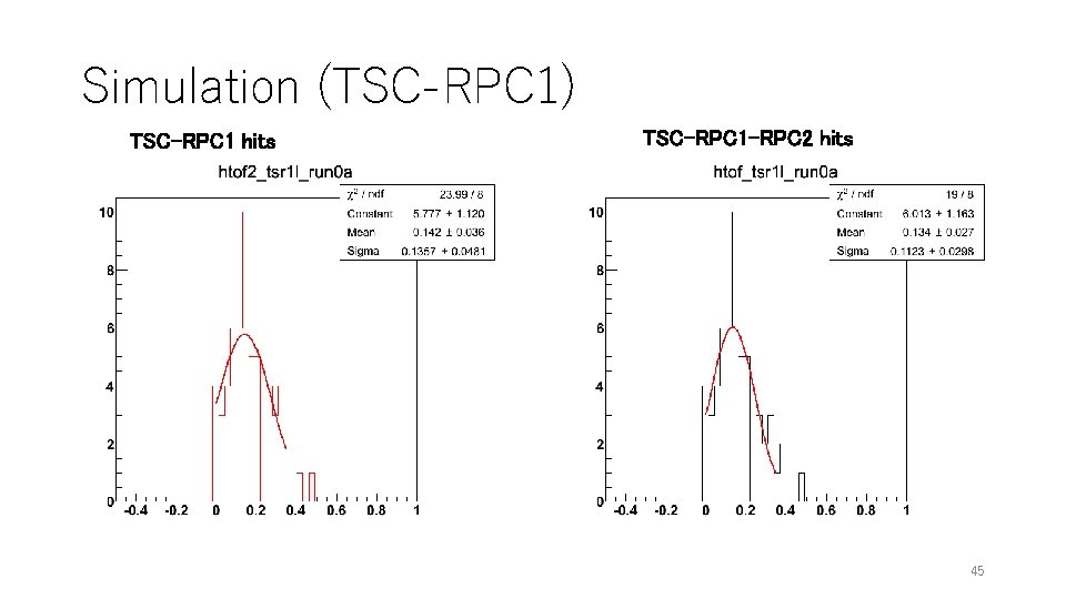 Simulation (TSC-RPC 1) TSC-RPC 1 hits TSC-RPC 1 -RPC 2 hits 45 