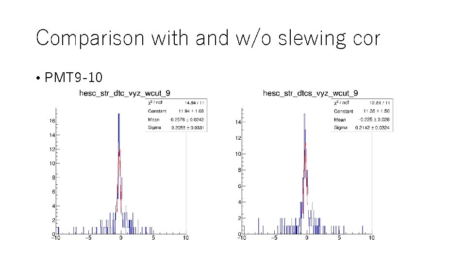 Comparison with and w/o slewing cor • PMT 9 -10 