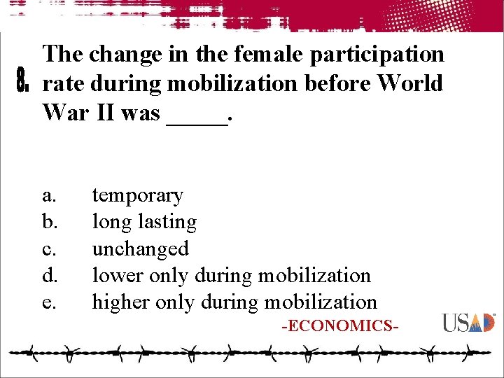 The change in the female participation rate during mobilization before World War II was