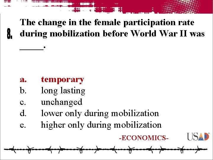 The change in the female participation rate during mobilization before World War II was