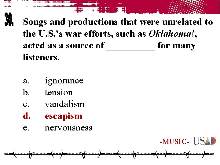 Songs and productions that were unrelated to the U. S. ’s war efforts, such