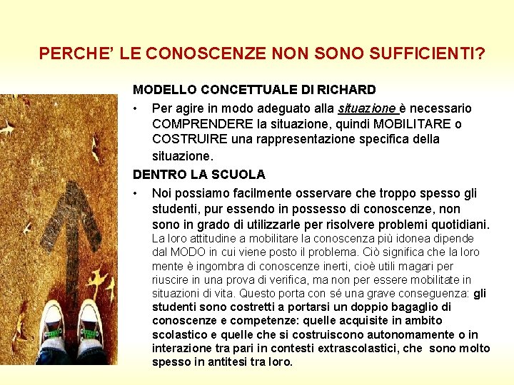 PERCHE’ LE CONOSCENZE NON SONO SUFFICIENTI? MODELLO CONCETTUALE DI RICHARD • Per agire in