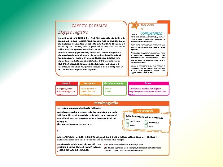 Verso le competenze COMPITO DI REALTÀ DI Doppio registro competenza In questa prima parte