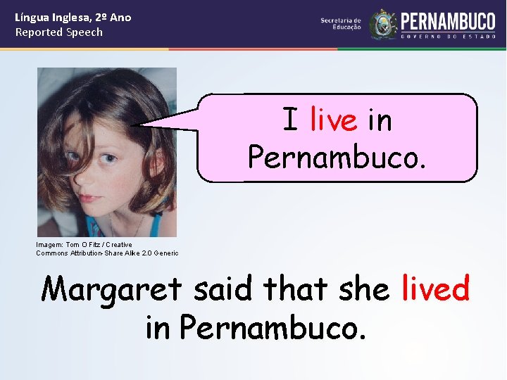 Língua Inglesa, 2º Ano Reported Speech I live in Pernambuco. Imagem: Tom O Fitz