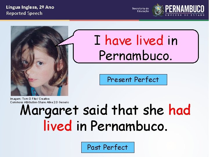 Língua Inglesa, 2º Ano Reported Speech I have lived in Pernambuco. Present Perfect Imagem: