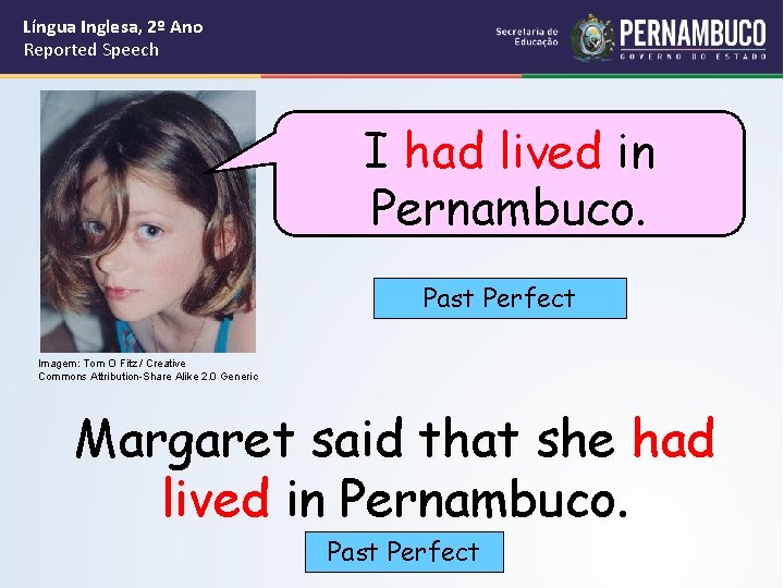 Língua Inglesa, 2º Ano Reported Speech I had lived in Pernambuco. Past Perfect Imagem: