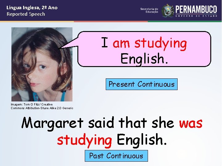 Língua Inglesa, 2º Ano Reported Speech I am studying English. Present Continuous Imagem: Tom