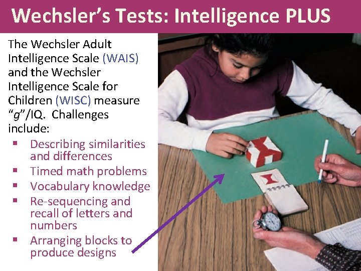 Wechsler’s Tests: Intelligence PLUS The Wechsler Adult Intelligence Scale (WAIS) and the Wechsler Intelligence