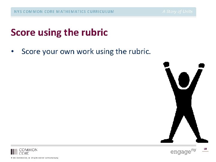 NYS COMMON CORE MATHEMATICS CURRICULUM A Story of Units Score using the rubric •