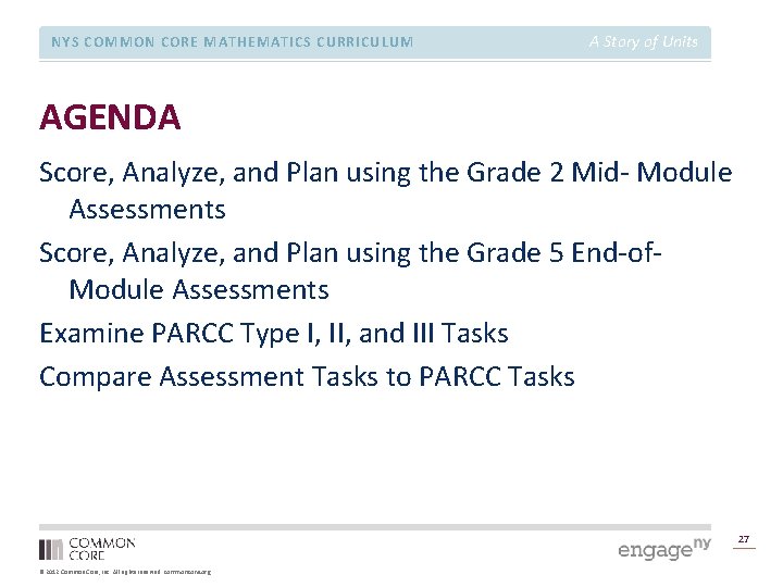 NYS COMMON CORE MATHEMATICS CURRICULUM A Story of Units AGENDA Score, Analyze, and Plan