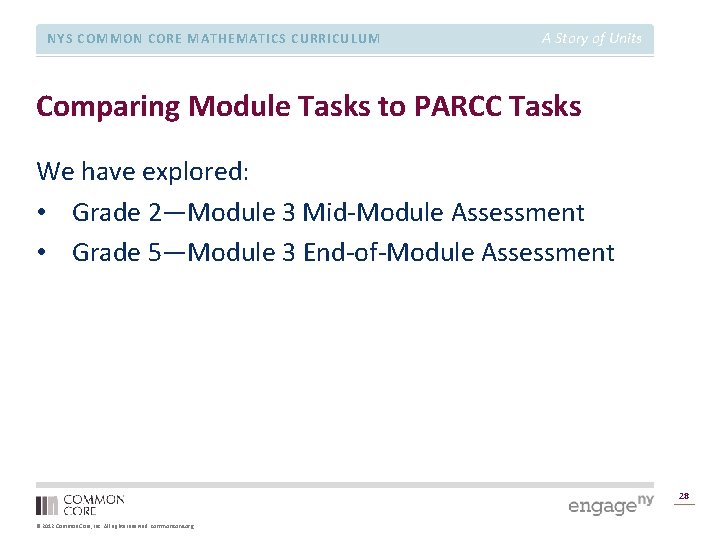 NYS COMMON CORE MATHEMATICS CURRICULUM A Story of Units Comparing Module Tasks to PARCC