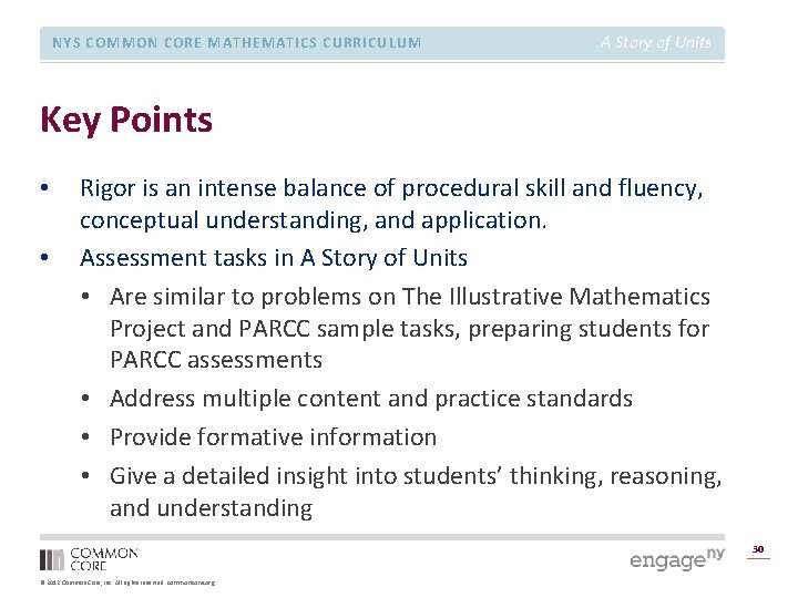 NYS COMMON CORE MATHEMATICS CURRICULUM A Story of Units Key Points • • Rigor