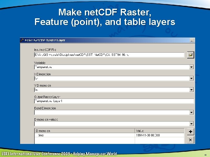 Make net. CDF Raster, Feature (point), and table layers 13 