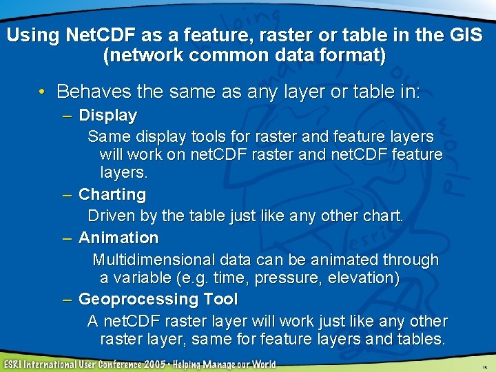 Using Net. CDF as a feature, raster or table in the GIS (network common