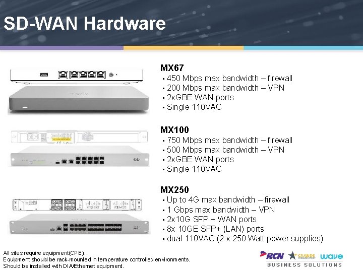 SD-WAN Hardware MX 67 • • 450 Mbps max bandwidth – firewall 200 Mbps