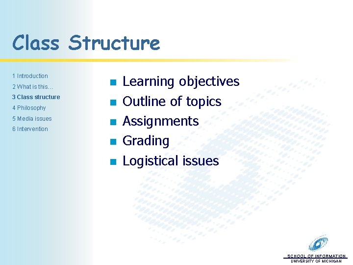 Class Structure 1 Introduction 2 What is this… 3 Class structure 4 Philosophy 5