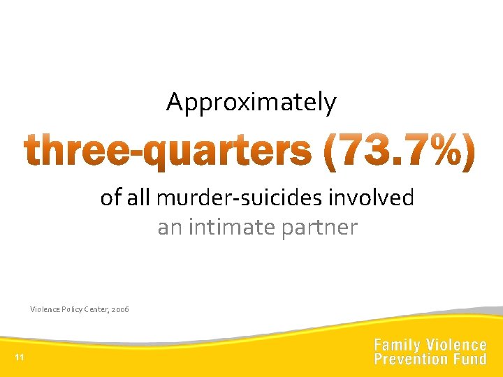Approximately of all murder-suicides involved an intimate partner Violence Policy Center, 2006 11 