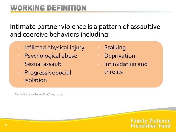 Intimate partner violence is a pattern of assaultive and coercive behaviors including: Inflicted physical