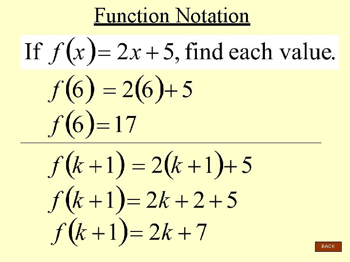 Function Notation BACK 