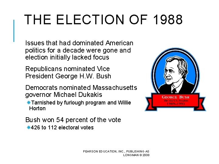 THE ELECTION OF 1988 Issues that had dominated American politics for a decade were