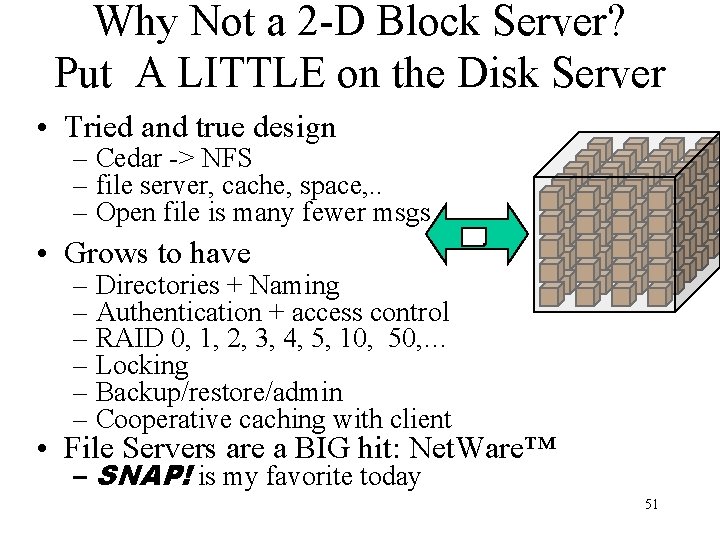 Why Not a 2 -D Block Server? Put A LITTLE on the Disk Server