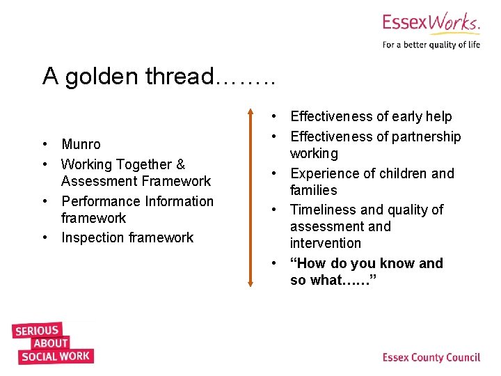 A golden thread……. . • Munro • Working Together & Assessment Framework • Performance