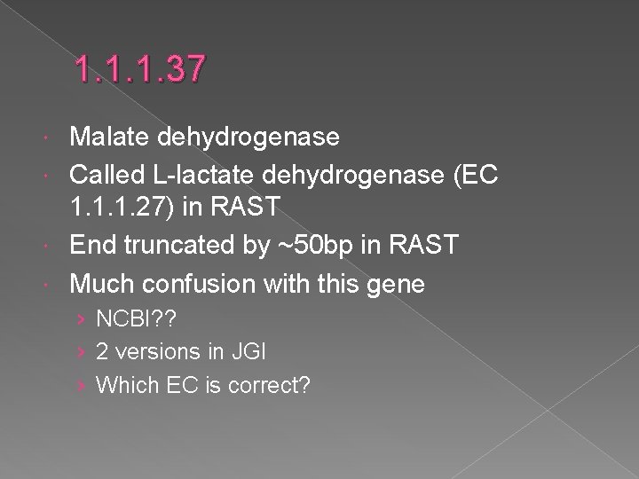1. 1. 1. 37 Malate dehydrogenase Called L-lactate dehydrogenase (EC 1. 1. 1. 27)