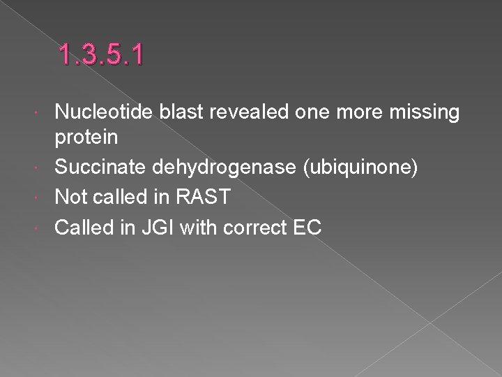 1. 3. 5. 1 Nucleotide blast revealed one more missing protein Succinate dehydrogenase (ubiquinone)