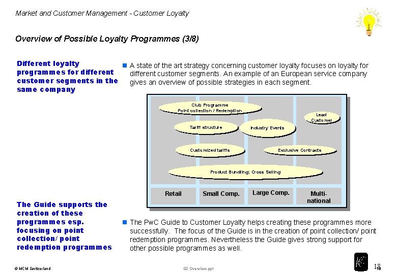 Market and Customer Management - Customer Loyalty Overview of Possible Loyalty Programmes (3/8) Different