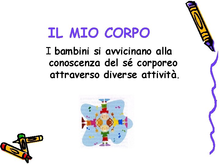 IL MIO CORPO I bambini si avvicinano alla conoscenza del sé corporeo attraverso diverse