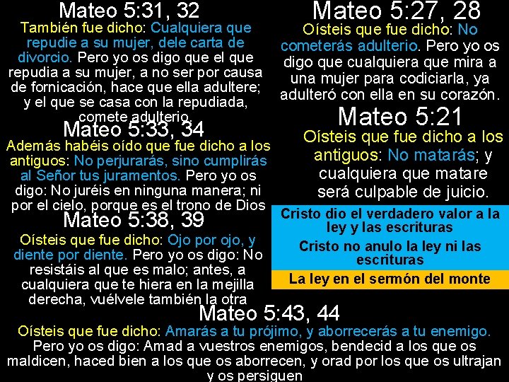 Mateo 5: 31, 32 También fue dicho: Cualquiera que repudie a su mujer, dele