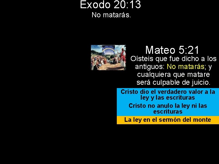 Éxodo 20: 13 No matarás. Mateo 5: 21 Oísteis que fue dicho a los