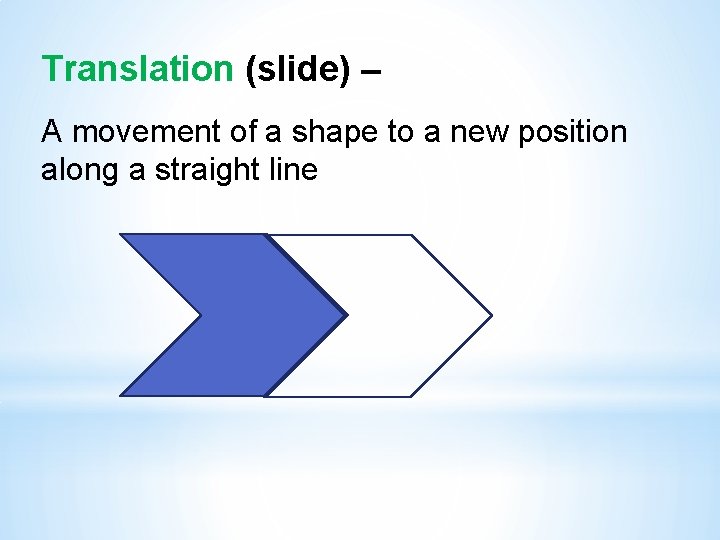 Translation (slide) – A movement of a shape to a new position along a