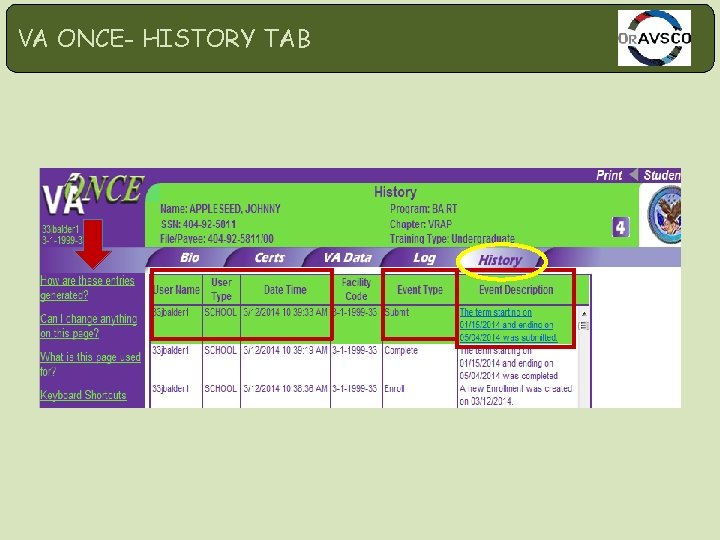 VA ONCE- HISTORY TAB 