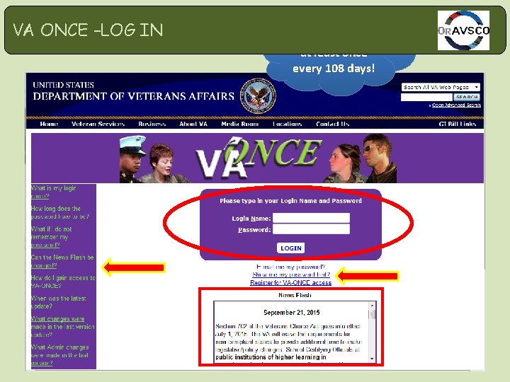 VA ONCE –LOG IN You must log in at least once every 108 days!