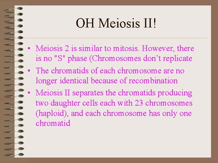 OH Meiosis II! • Meiosis 2 is similar to mitosis. However, there is no